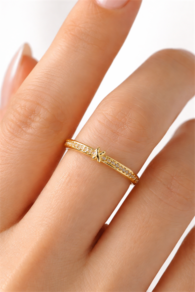 Altın Renk Taş Detaylı Ayarlanabilir Yüzük