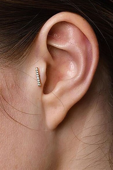 Altın Renk Taşlı Cerrahi Çelik Tragus/Kıkırdak Küpe/Piercing (Tek)