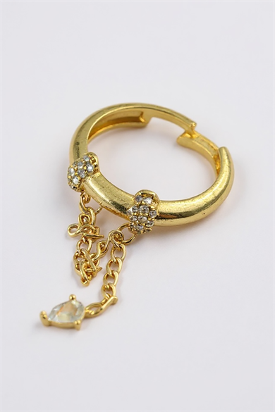 Altın Renk Taş Detaylı Sallantılı Ayarlanabilir Yüzük