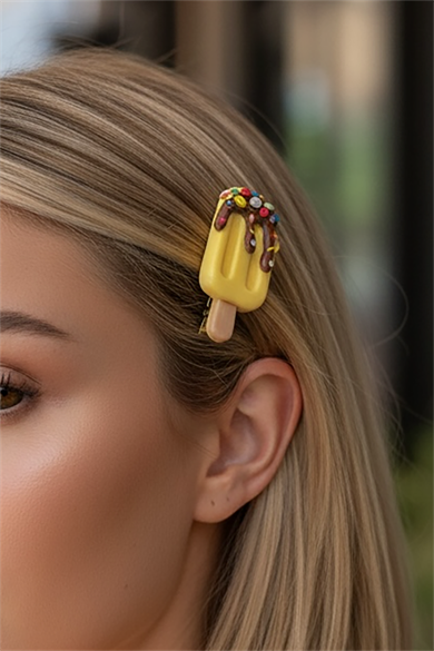 Sarı Renk Dondurma Figürlü Yan Toka