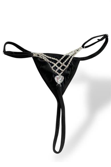 Siyah Renk Taş Detaylı Tanga