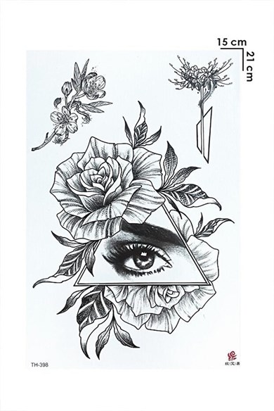 Gül Ve Göz Büyük Dövme Geçici Tattoo