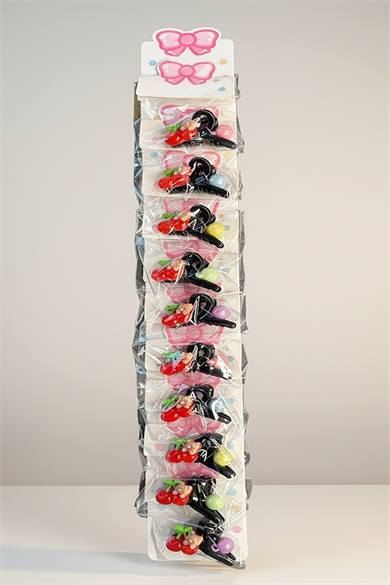 10lu Siyah Renk Kiraz Figürlü Mini Çocuk Mandal Toka Set