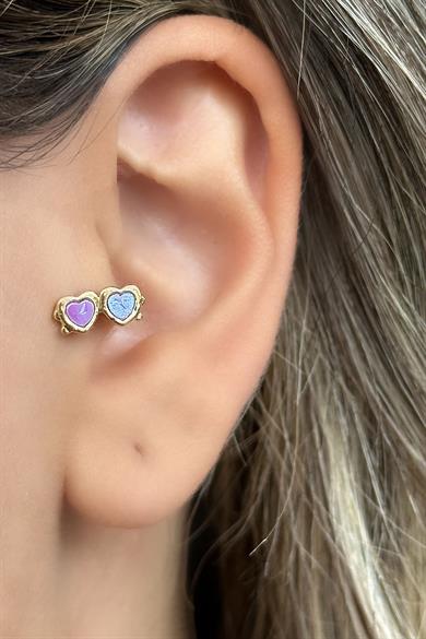 Altın Renk Gözlük Figürlü Çelik Tragus/Kıkırdak Küpe/Piercing (Tek)