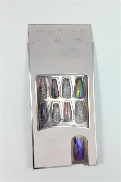 24lü Gümüş Renk Simli Ve Hologramlı Takma Tırnak (Yapıştırıcılı)