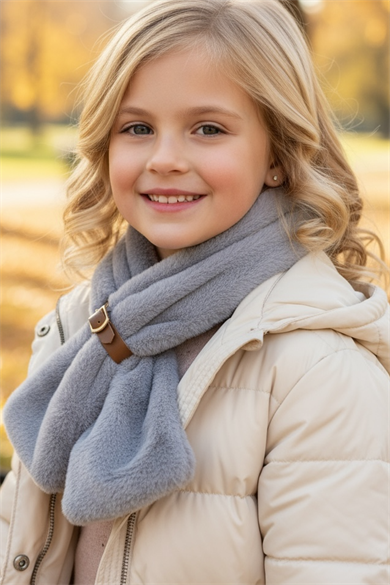 Gri Renk Çocuk Peluş Atkı