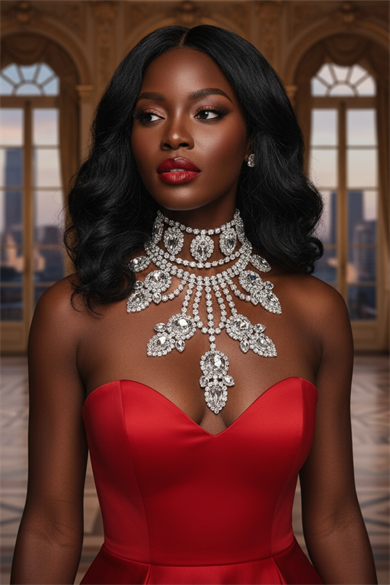 Gümüş Renk Taş Detaylı Tasarım Abiye Kolye