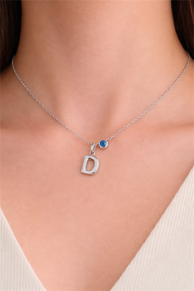 Gümüş Renk D Harf Çelik Kolye