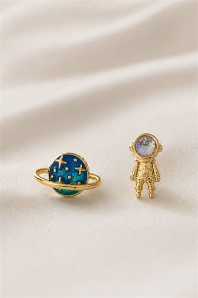 2li Altın Renk Karışık Figürlü Taş Detaylı Tx Tragus/Kıkırdak Küpe/Piercing 