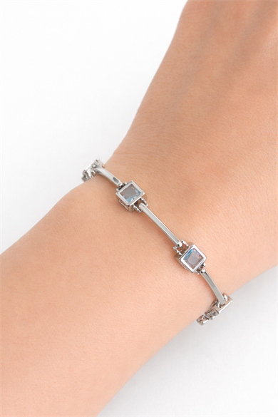 Gümüş Renk 14K Altın Kaplama Taşlı Cm Bileklik