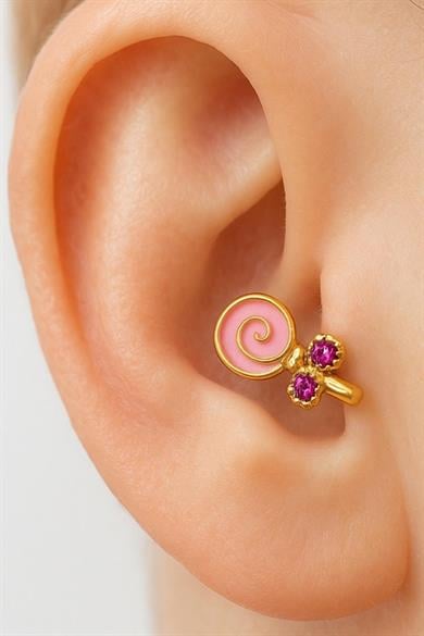 Altın Renk Şeker Figürlü Cerrahi Çelik Tragus/Kıkırdak Küpe/Piercing (Tek)