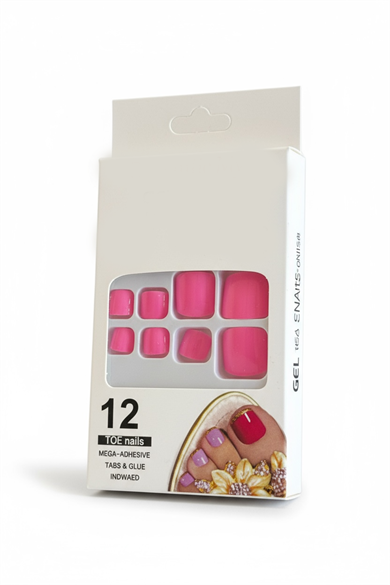 12li Pembe Renk Takma Tırnak Set (Yapıştırıcılı)