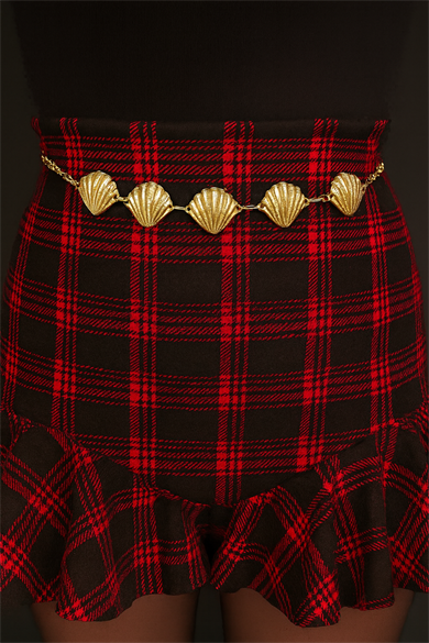 Altın Renk Deniz Kabuğu Figürlü Zincir Kemer