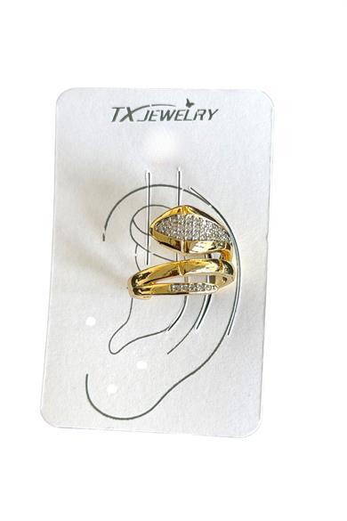 Altın Ve Gümüş Renk Taş Detaylı 14K Altın Kaplama TX Ear Cuff (Tek) 