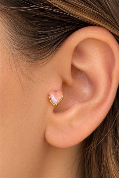 Altın Renk Kalp Figürlü Taşlı Cerrahi Çelik Tragus/Kıkırdak Küpe/Piercing (Tek)