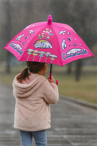 Pembe Renk Karışık Figürlü Kılıflı Çocuk Şemsiye