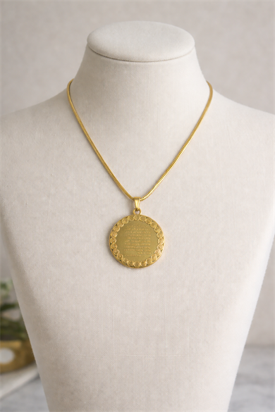 Altın Renk Ayet Yazılı Çelik Kolye