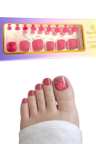 24 Adet Fuşya Renk Ayak Takma Tırnak (Yapıştırıcılı)