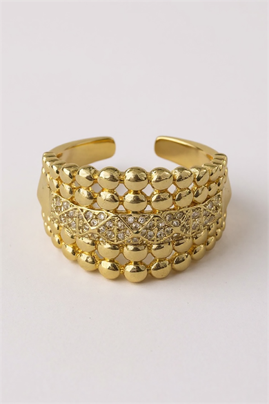 Altın Renk Taş Detaylı Ayarlanabilir Çelik Yüzük