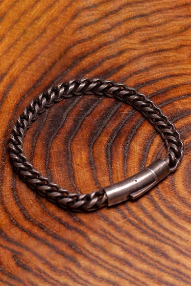 Antrasit Renk Zincir Detaylı Çelik Erkek Bileklik