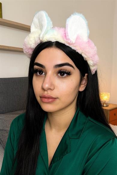 Karışık Renk Kulak Figürlü Peluş Saç Bandı