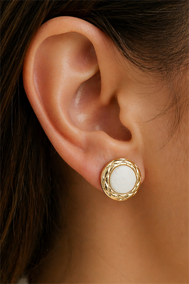 Altın Ve Beyaz Renk Küpe (Çift)