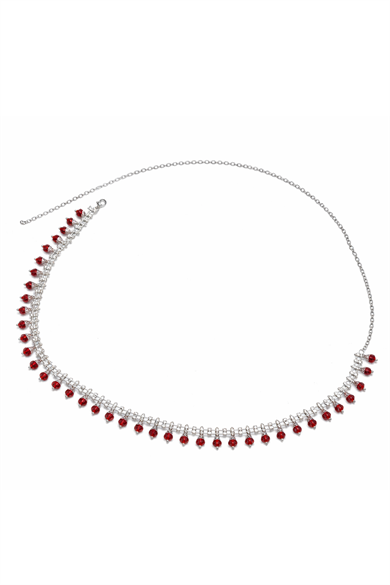 Gümüş Renk Kırmızı Taş Detaylı Tasarım Bel Zinciri/Vücut Aksesuar