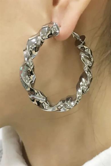 Gümüş Renk Burgu Detaylı 35Mm Halka Küpe (Çift)