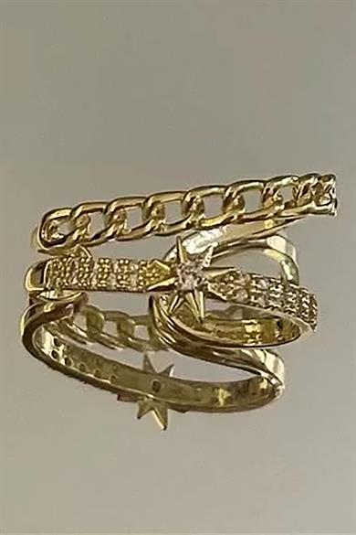 Altın Renk Yıldız Figürlü Taş Detaylı Ear Cuff (Tek)
