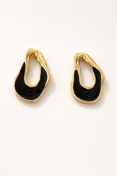 Altın Renk Siyah Taş Detaylı Küpe (Çift)