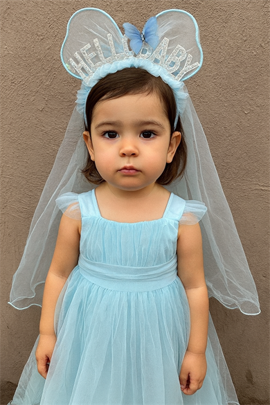 Mavi Renk Hello Baby Yazılı Tül Detaylı Taç