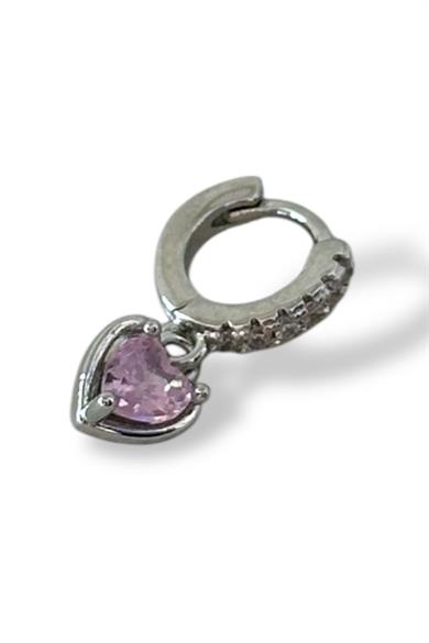 Gümüş Renk Kalp Figürlü Taş Detaylı Çelik Halka Tragus/Kıkırdak Küpe/Piercing (Tek)