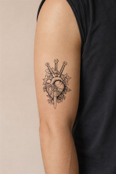 Kılıç ve Kalp Mini Geçici Dövme Tattoo