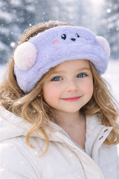 Mor Renk Ayıcık Figürlü Peluş Kulaklık