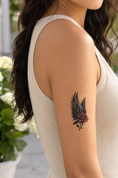 Gül Ve Kanat Mini Geçici Dövme Tattoo