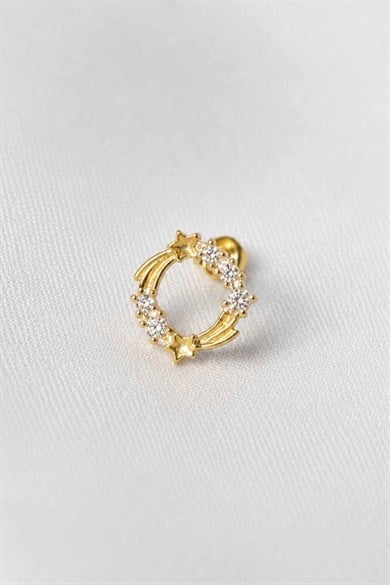 Altın Renk Taşlı Cerrahi Çelik Tragus/Kıkırdak Küpe/Piercing (Tek)