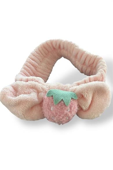 Pembe Renk Çilek Figürlü Peluş Saç Bandı