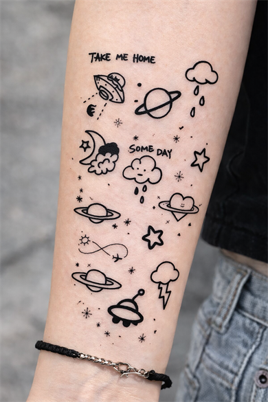 Karışık Figürlü 12 Saat Sonra Kararan Geçici Mini Dövme Tattoo