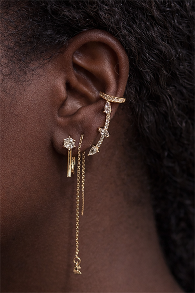 Altın Renk Taş Detaylı 3lü YSX Küpe Set