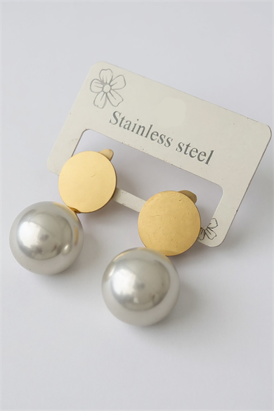 Altın Renk İnci Detaylı Çelik Küpe (Çift)