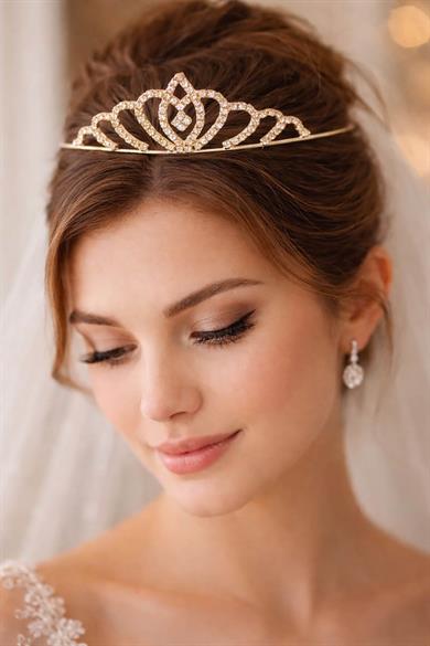 Zirkon Taşlı Gelin/Kına/Nişan/Söz Tasarım Taç