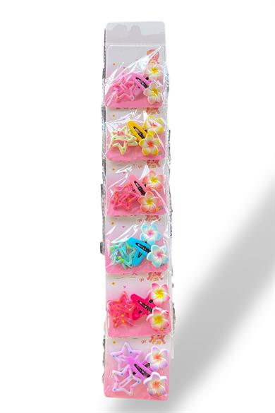 6lı Karışık Renk Yıldız Ve Çiçek Figürlü Yan Toka Set 