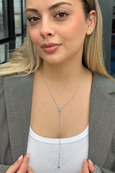 Gümüş Renk Taş Detaylı 14K Altın Kaplama VİP Y Kolye