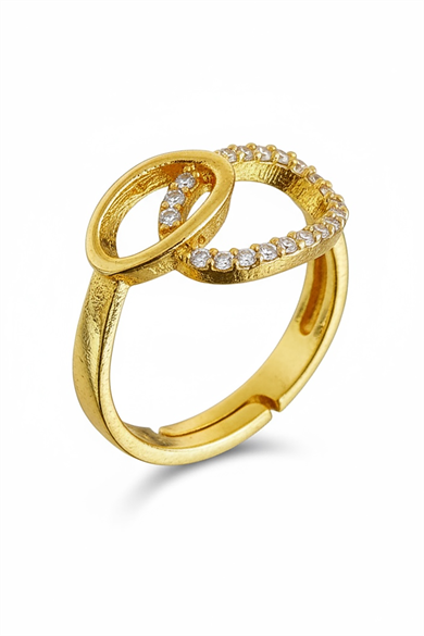 Altın Renk Taş Detaylı Ayarlanabilir Yüzük