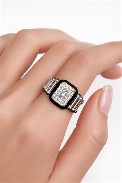 Gümüş Renk Taş Detaylı Ayarlanabilir Yüzük