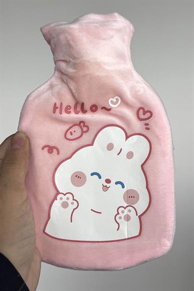 Pembe Renk Tavşan Figürlü Peluş Sıcak Su Torbası