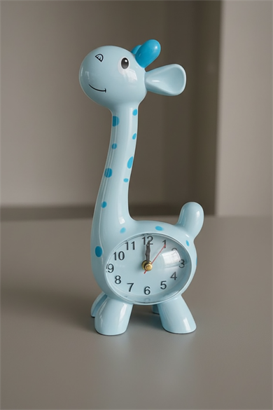 Mavi Renk Zürafa Figürlü Dekoratif Alarmlı Masa Saati