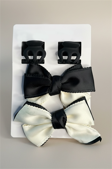 Siyah Ve Beyaz Renk Mandal Toka Ve Kurdele Detaylı Yan  Toka Set