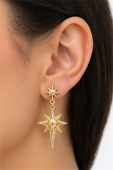 Altın Renk Kuzey Yıldızı Figürlü Küpe (Çift)