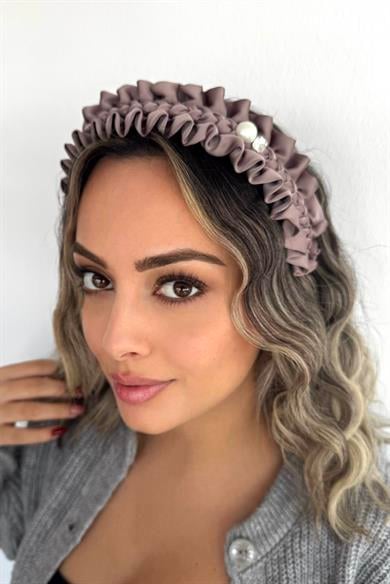 Gül Kurusu Renk Taş Detaylı Büzgülü Taç